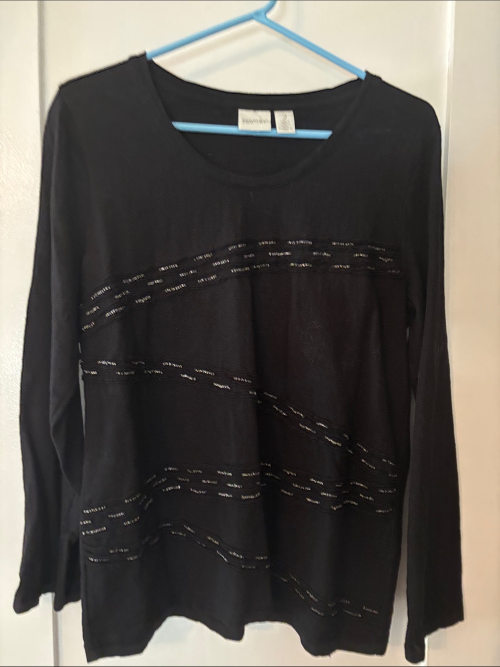 Chico’s Black Scoop-Neck Women's Sweater with Subtle Metallic Stitching